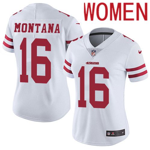 Women San Francisco 49ers #16 Joe Montana Nike White Vapor Limited NFL Jersey